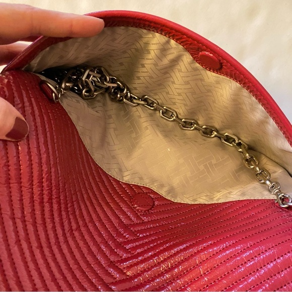 Cole Haan Laury Quilted Patent Leather Purse Handbag Ruby Red Shoulder Bag New - Picture 8 of 16
